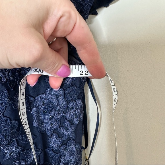 NWT La Femme Size 20 Navy Intricate Lace Long Tulle Gown Plus - Picture 12 of 12